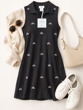 Sigrid Olsen Golf Tennis Dress Black Sleeveless Collared Small